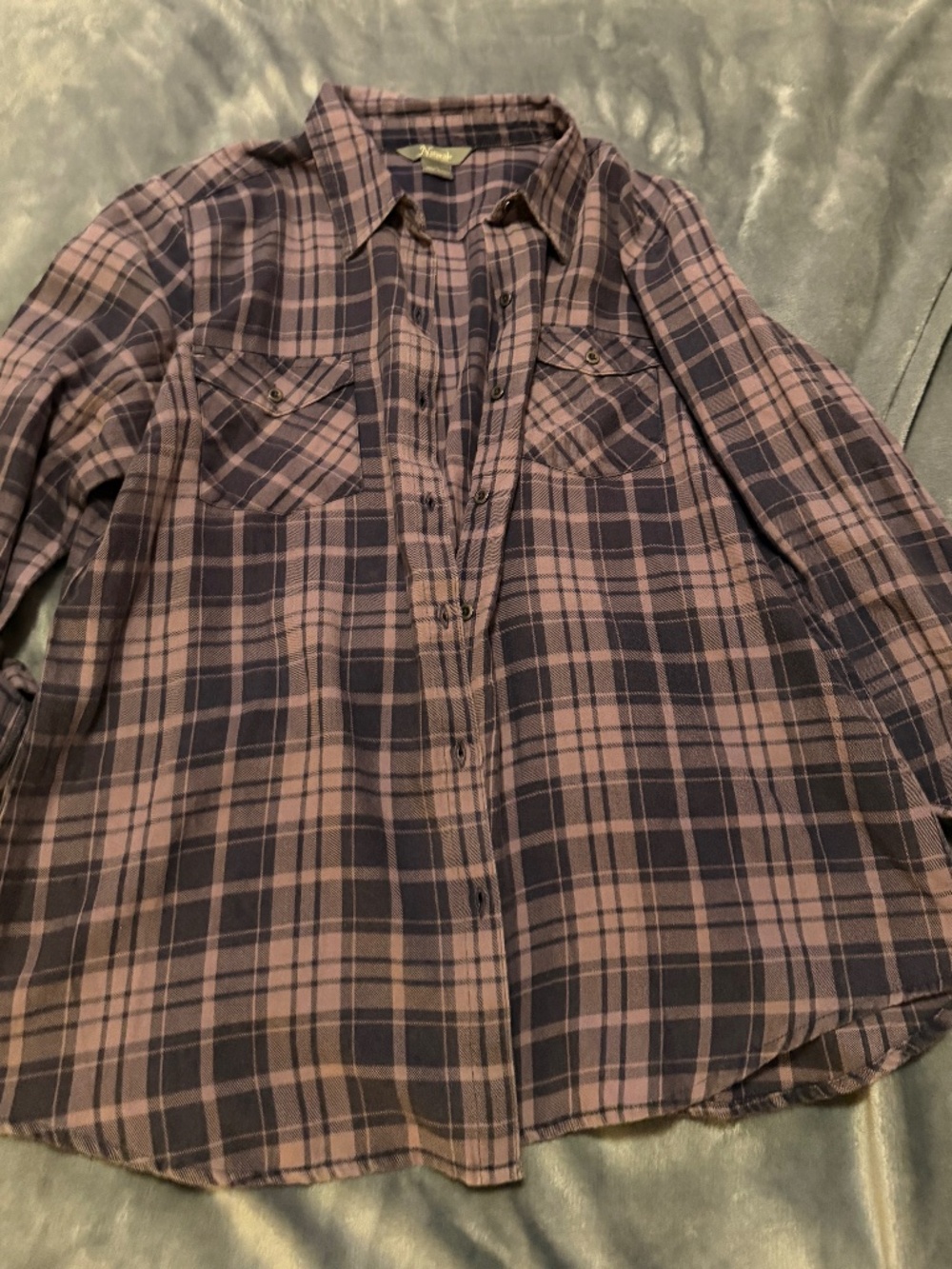 Natural Reflections Women's Large Purple Plaid Cotton Button Down Shirt
